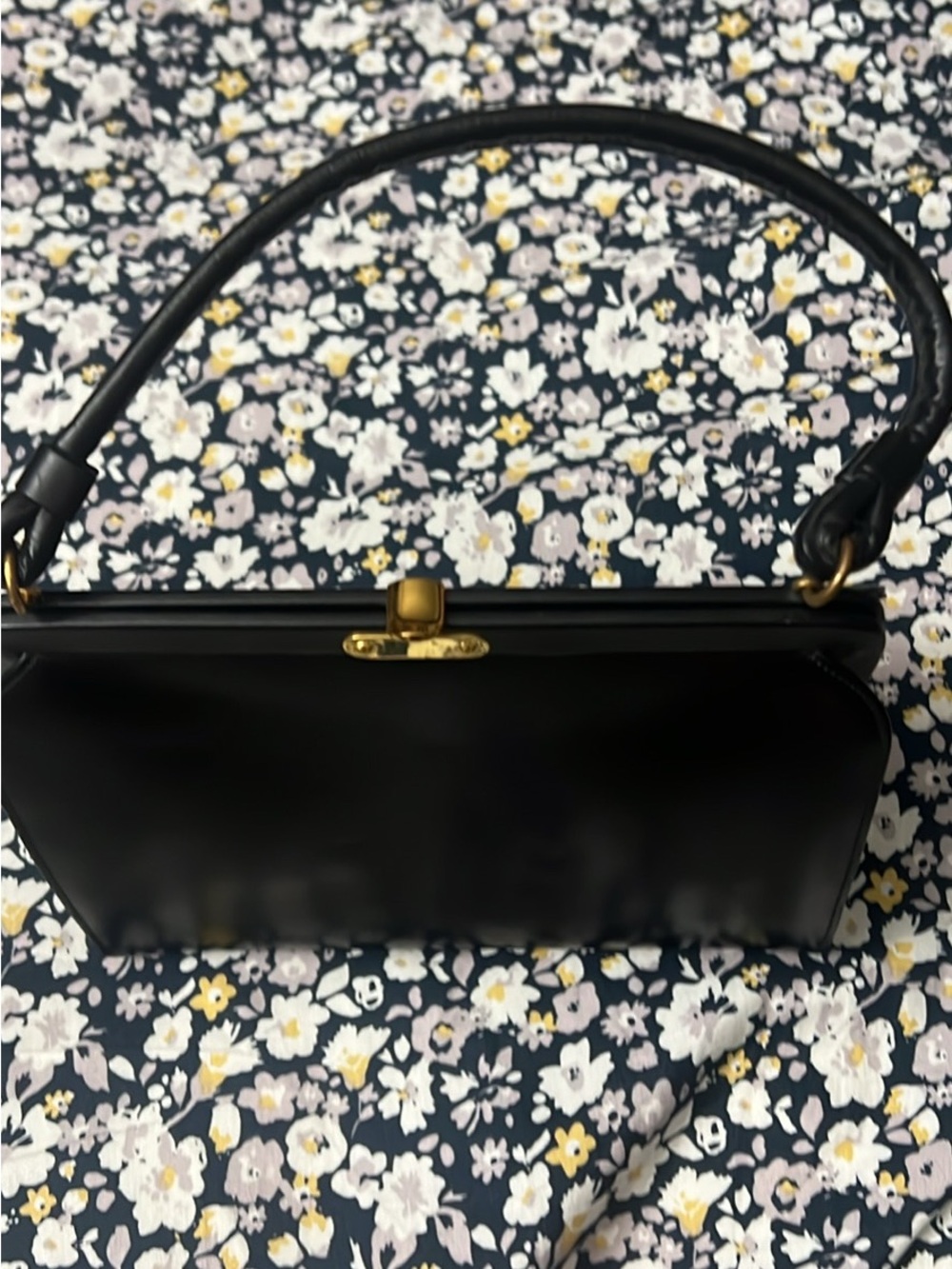 Structured Black Top-Handle Satchel with Gold Hardware